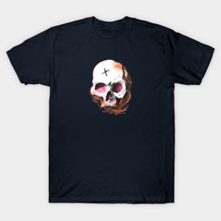 Skull Pencil and Watercolor Painting - Grunge Look T-Shirt